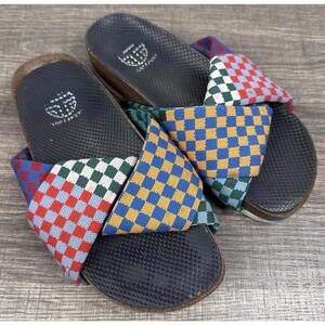 Tory Sport Checkerboard Crisscross Slide Sandals Women’s 7 Resort Travel